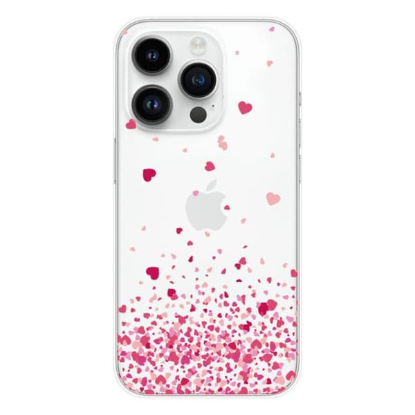 Tryckt silikonfodral som är kompatibelt med Apple iPhone 15 Pro Pink Heart Confetti