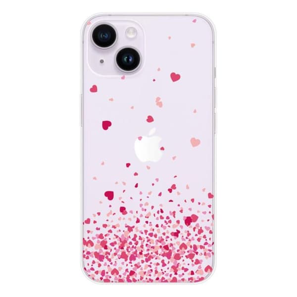 Tryckt silikonfodral som är kompatibelt med Apple iPhone 15 Pink Heart Confetti
