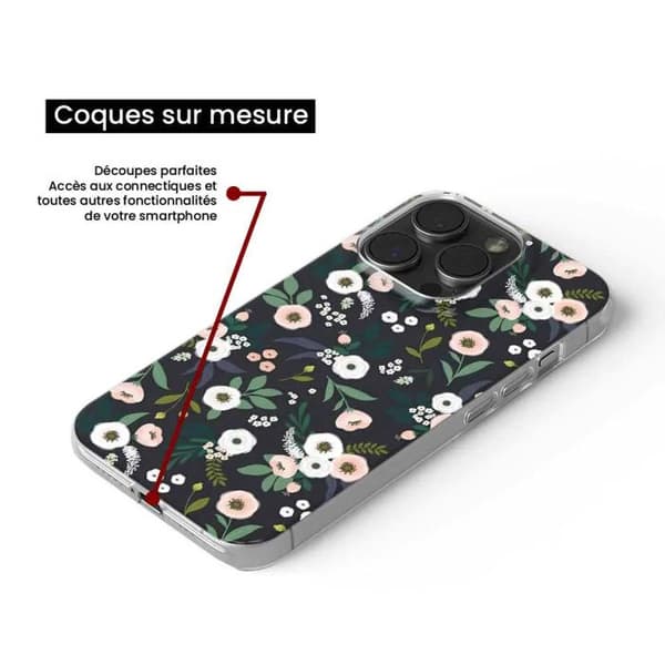Siliconfodral tryckt - 1001 fodral - OnePlus 9 - Mönster blommor svart - Optimal skydd - Semi-rigid