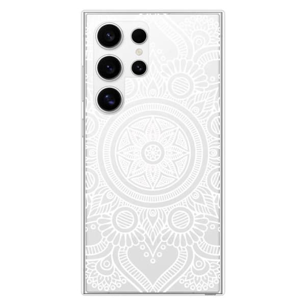 Tryckt silikonfodral som är kompatibelt med Samsung Galaxy S24 Ultra Mandala vit