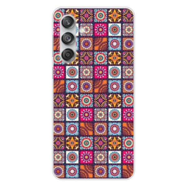 Silikonskal med tryck - 1001 skal - Samsung Galaxy M55 5G - Patchwork Mandala - Transparent - Halvstyv