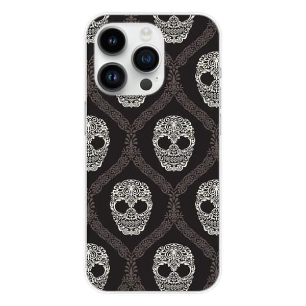 Siliconfodral med tryck - 1001 fodral - Apple iPhone 14 Pro - Blommig skalle - Transparent - Semi-stiftad