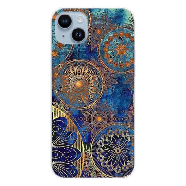 Tryckta silikonfodral - 1001 fodral - Apple iPhone 15 Plus - Blå mandala - Optimal skydd - TPU Gel