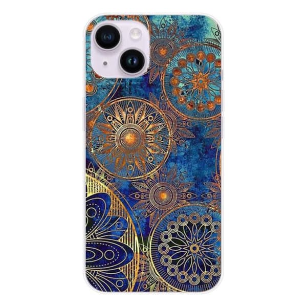 Silikonskal med tryck - 1001 skal - Apple iPhone 15 - Blå mandala - Optimal skydd - Semi-rigidhållare