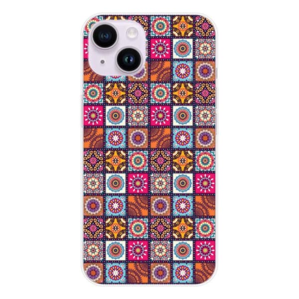 Siliconfodral tryckt - 1001 fodral - Apple iPhone 15 - Patchwork Mandala - Transparent - Halvstyv