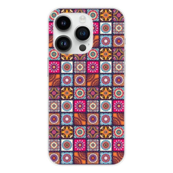 Siliconfodral med tryck - 1001 fodral - Apple iPhone 15 Pro - Patchwork Mandala - Transparent - Halvstyv