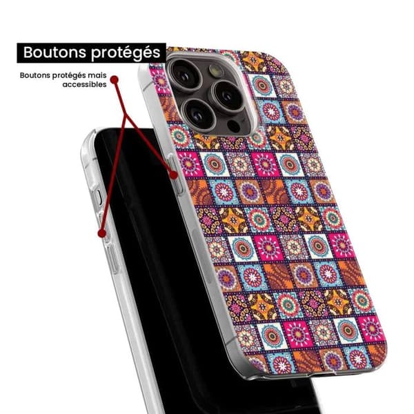 Tryckt silikonfodral som är kompatibelt med Apple iPhone 16 Pro Patchwork Mandala