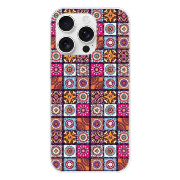 Tryckt silikonfodral som är kompatibelt med Apple iPhone 16 Pro Patchwork Mandala
