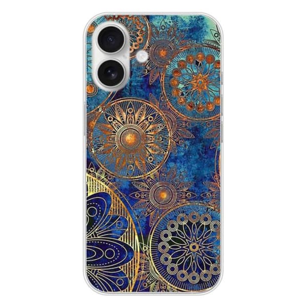 Siliconfodral med tryck - 1001 skal - Apple iPhone 16 - Blå mandala - Optimalt skydd - Semihård