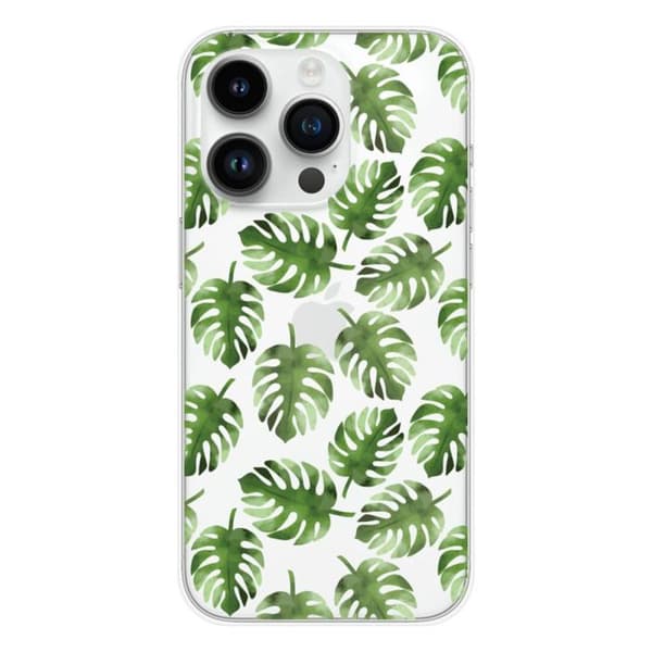 Tryckt silikonfodral som är kompatibelt med Apple iPhone 15 Pro Monstera blad