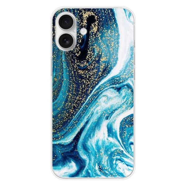 Tryckt silikonfodral som är kompatibelt med Apple iPhone 16 Plus Marble Blue Glitter