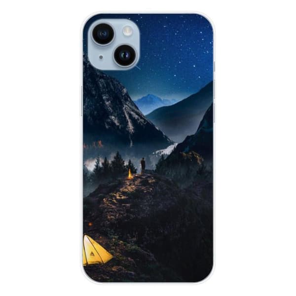 Tryckt silikonfodral som är kompatibelt med Apple iPhone 15 Plus Alone in the Mountains