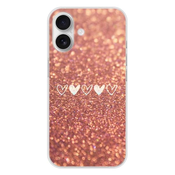 Tryckt silikonfodral som är kompatibelt med Apple iPhone 16 Heart glitter