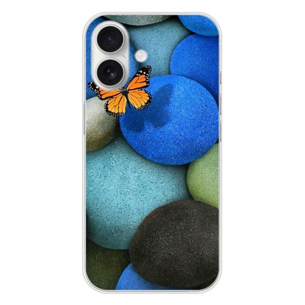 Tryckt silikonfodral som är kompatibelt med Apple iPhone 16 Blue Pebble Butterfly