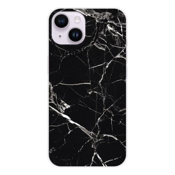 Tryckt silikonfodral som är kompatibelt med Apple iPhone 15 Marble Black