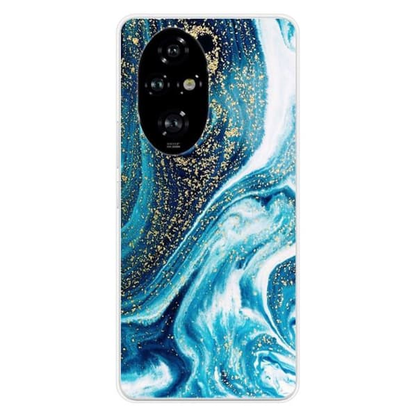 Tryckt silikonfodral som är kompatibelt med Huawei Honor 200 Pro 5G Marble Blue Glitter