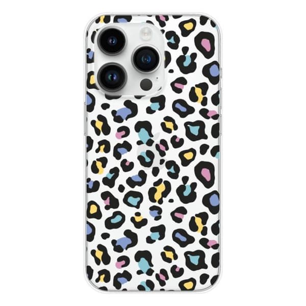 Tryckt silikonfodral som är kompatibelt med Apple iPhone 15 Pro Colorful leopard