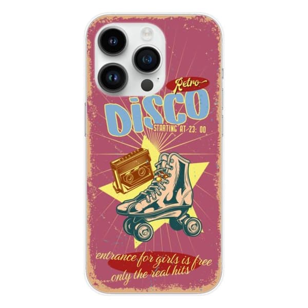 Tryckt silikonfodral som är kompatibelt med Apple iPhone 15 Pro Retro disco