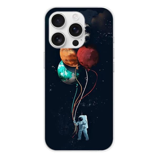Tryckt silikonfodral som är kompatibelt med Apple iPhone 16 Pro Balloon Cosmonaut