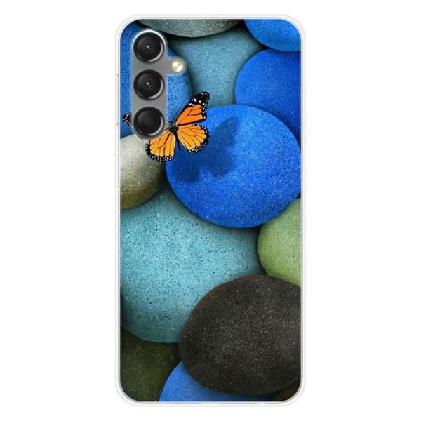 Tryckt silikonfodral som är kompatibelt med Samsung Galaxy A24 4G Blue Pebble Butterfly