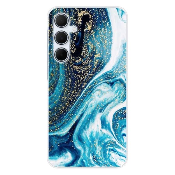 Tryckt silikonfodral som är kompatibelt med Samsung Galaxy A35 5G Marble Blue Glitter