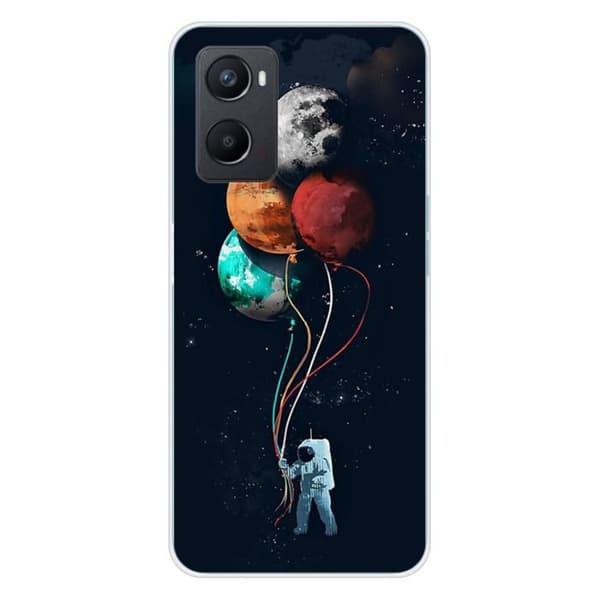 Siliconefodral med tryck - 1001 skydd - Oppo A76 - Flerfärgad - Kosmonaut med ballonger - Optimal skydd