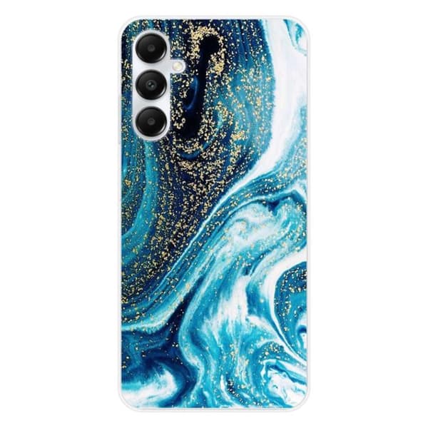 Tryckt silikonfodral som är kompatibelt med Samsung Galaxy A25 Marble Blue Glitter