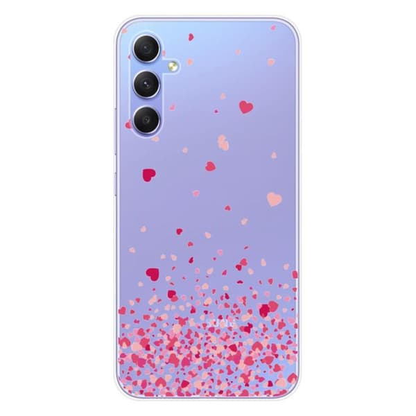 Tryckt silikonfodral som är kompatibelt med Samsung Galaxy A34 5G Pink Heart Confetti