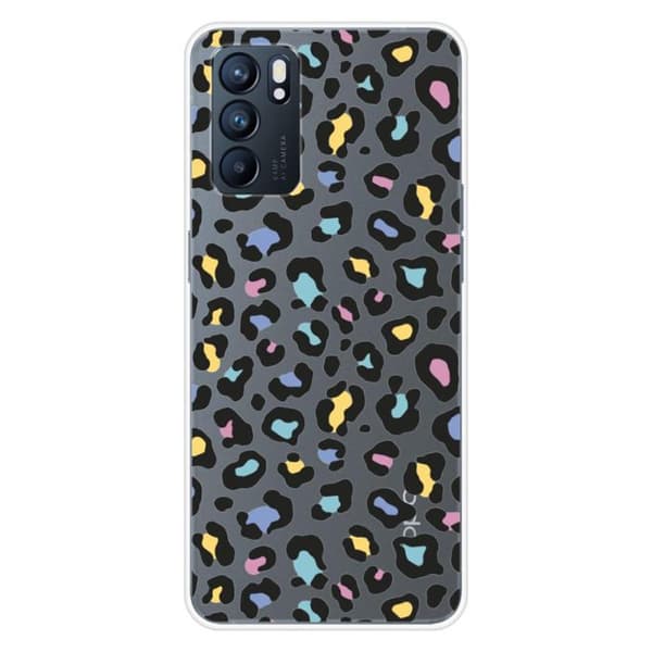 Tryckt silikonfodral som är kompatibelt med Oppo Reno 6 5G Färgglad leopard