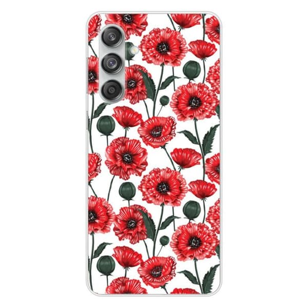 Tryckt silikonfodral som är kompatibelt med Samsung Galaxy M55 5G Poppy Flowers