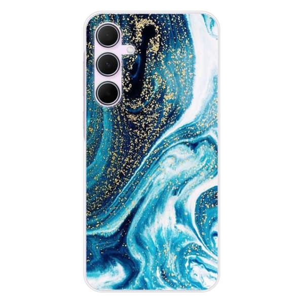 Tryckt silikonfodral som är kompatibelt med Samsung Galaxy A55 5G Marble Blue Glitter