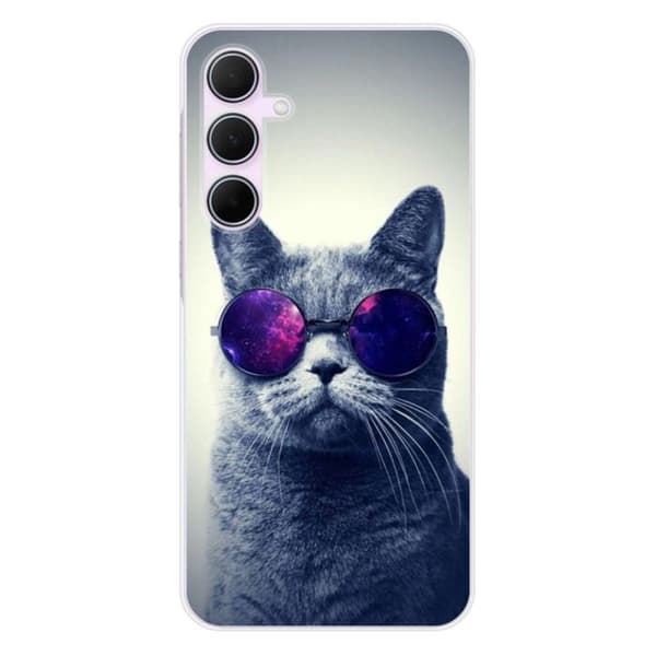Tryckt silikonfodral kompatibelt med Samsung Galaxy A55 5G Cat med glasögon