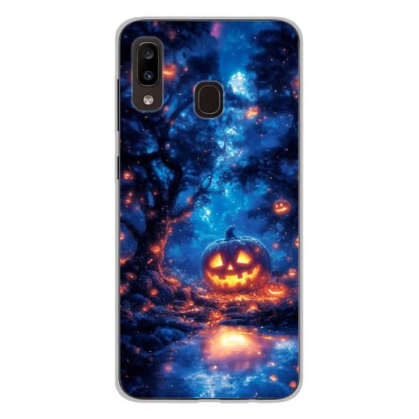 Tryckt silikonfodral som är kompatibelt med Samsung Galaxy A20e HA Pumpkin Forest