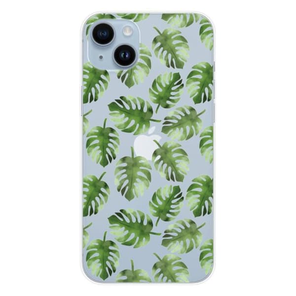 Tryckt silikonfodral som är kompatibelt med Apple iPhone 15 Plus Monstera löv