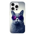 Miniatyrbild 1 av 6: Tryckt silikonfodral kompatibelt med Apple iPhone 16 Pro Cat med glasögon