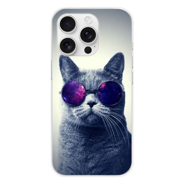 Tryckt silikonfodral kompatibelt med Apple iPhone 16 Pro Cat med glasögon