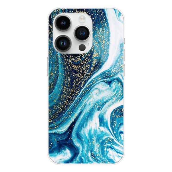 Tryckt silikonfodral som är kompatibelt med Apple iPhone 15 Pro Marble Blue Glitter