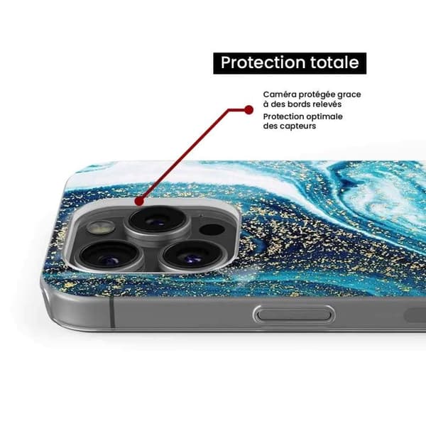 Tryckt silikonfodral som är kompatibelt med Apple iPhone 16 Pro Marble Blue Glitter