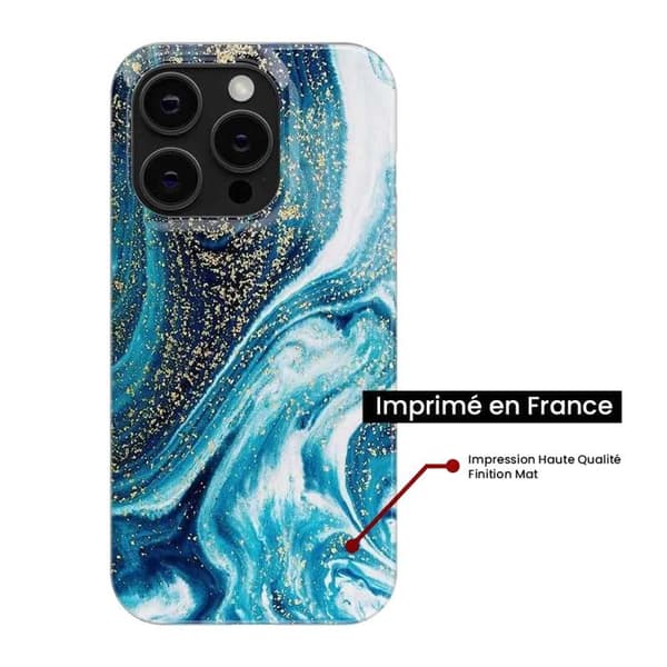 Tryckt silikonfodral som är kompatibelt med Apple iPhone 16 Pro Marble Blue Glitter