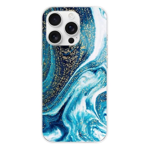 Tryckt silikonfodral som är kompatibelt med Apple iPhone 16 Pro Marble Blue Glitter