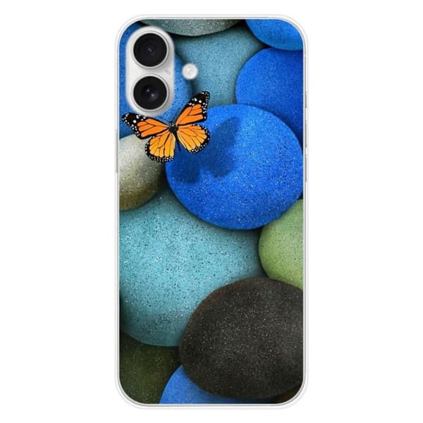 Tryckt silikonfodral som är kompatibelt med Apple iPhone 16 Plus Blue Pebble Butterfly