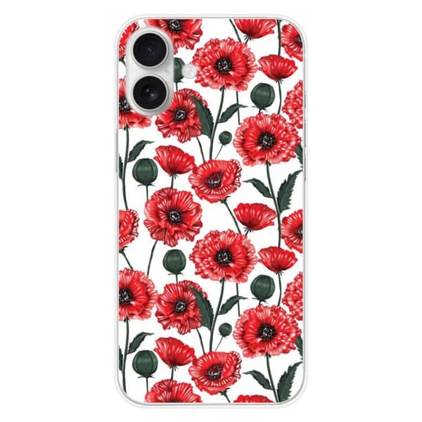 Tryckt silikonfodral som är kompatibelt med Apple iPhone 16 Plus Poppy Flowers