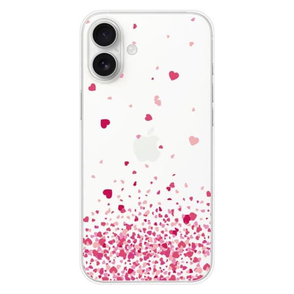 Tryckt silikonfodral som är kompatibelt med Apple iPhone 16 Plus Pink Heart Confetti