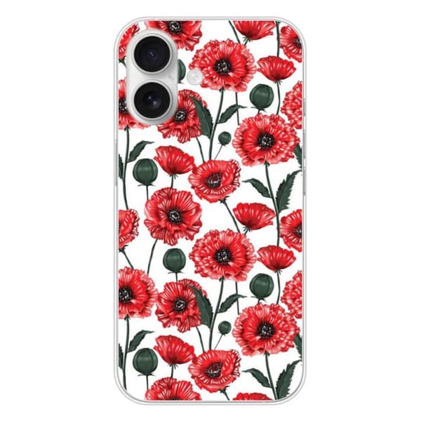 Tryckt silikonfodral som är kompatibelt med Apple iPhone 16 Poppy Flowers