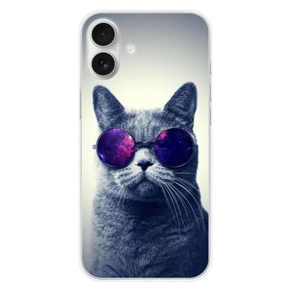 Tryckt silikonfodral kompatibelt med Apple iPhone 16 Plus Cat med glasögon