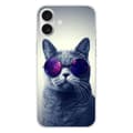 Miniatyrbild 1 av 6: Tryckt silikonfodral kompatibelt med Apple iPhone 16 Plus Cat med glasögon