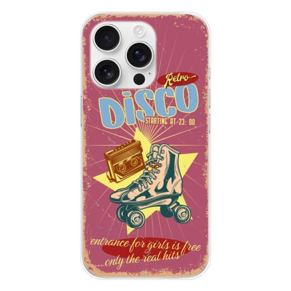 Tryckt silikonfodral som är kompatibelt med Apple iPhone 16 Pro Retro disco
