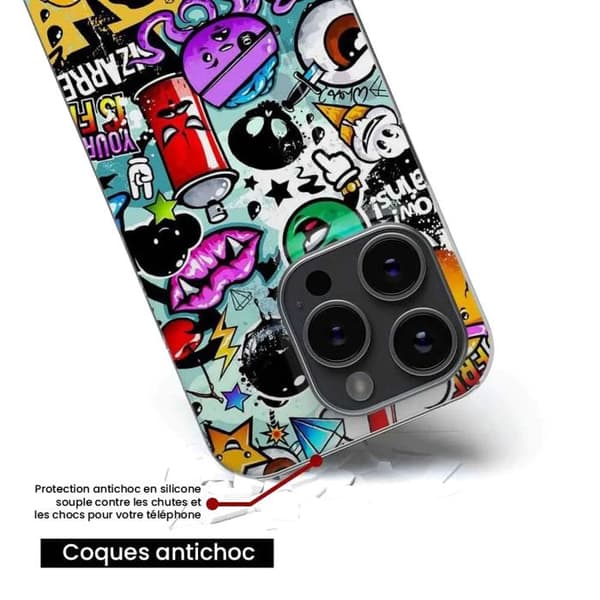 Tryckt silikonfodral som är kompatibelt med Apple iPhone 16 Pro Graffiti 2
