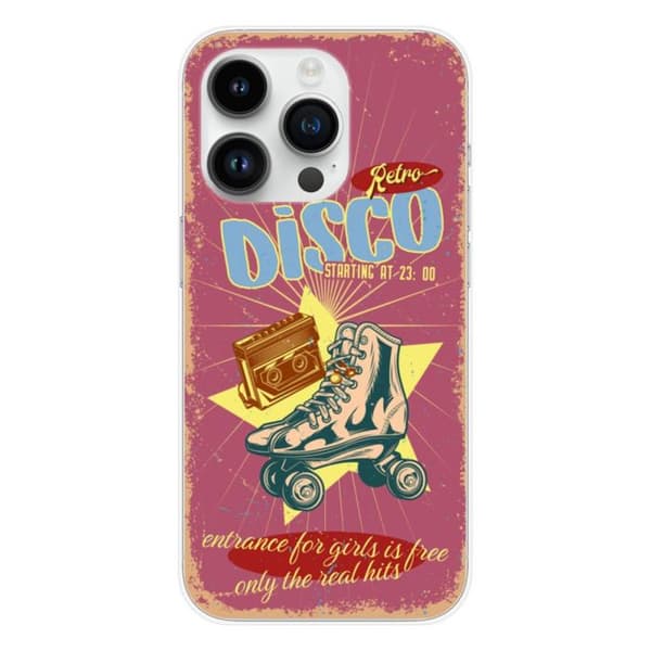 Tryckt silikonfodral som är kompatibelt med Apple iPhone 14 Pro Retro disco