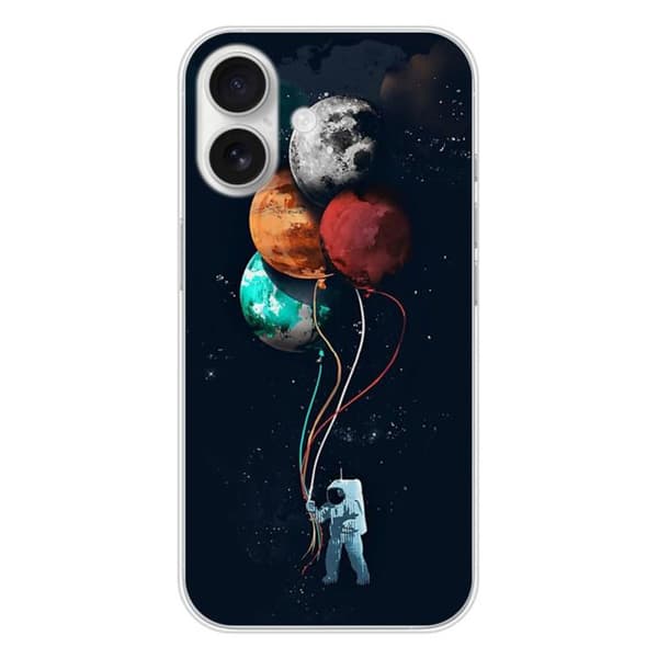 Tryckt silikonfodral som är kompatibelt med Apple iPhone 16 Balloon Cosmonaut